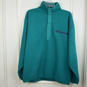 Fleece Pullover Sweater Men Large Green Snap Button Long Sleeve Warm Cozy